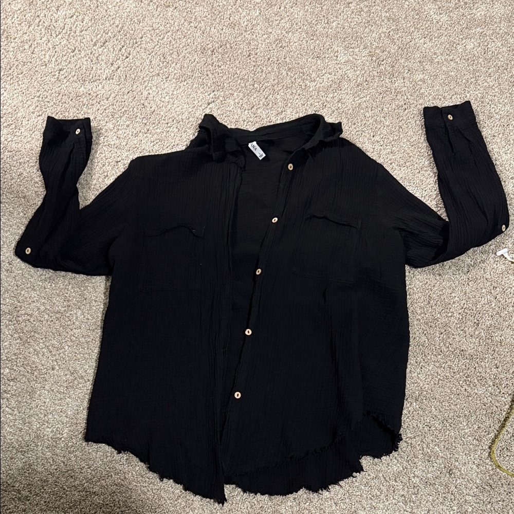 Black Button-Up Women's Top